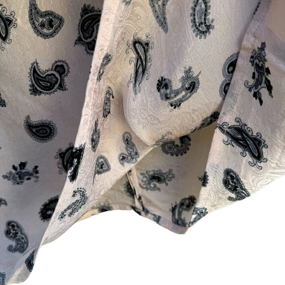 Vintage Paisley Light Pink High Neck Back Zip Ruched Cuff Neck Silk Blouse - L - Picture 10 of 11